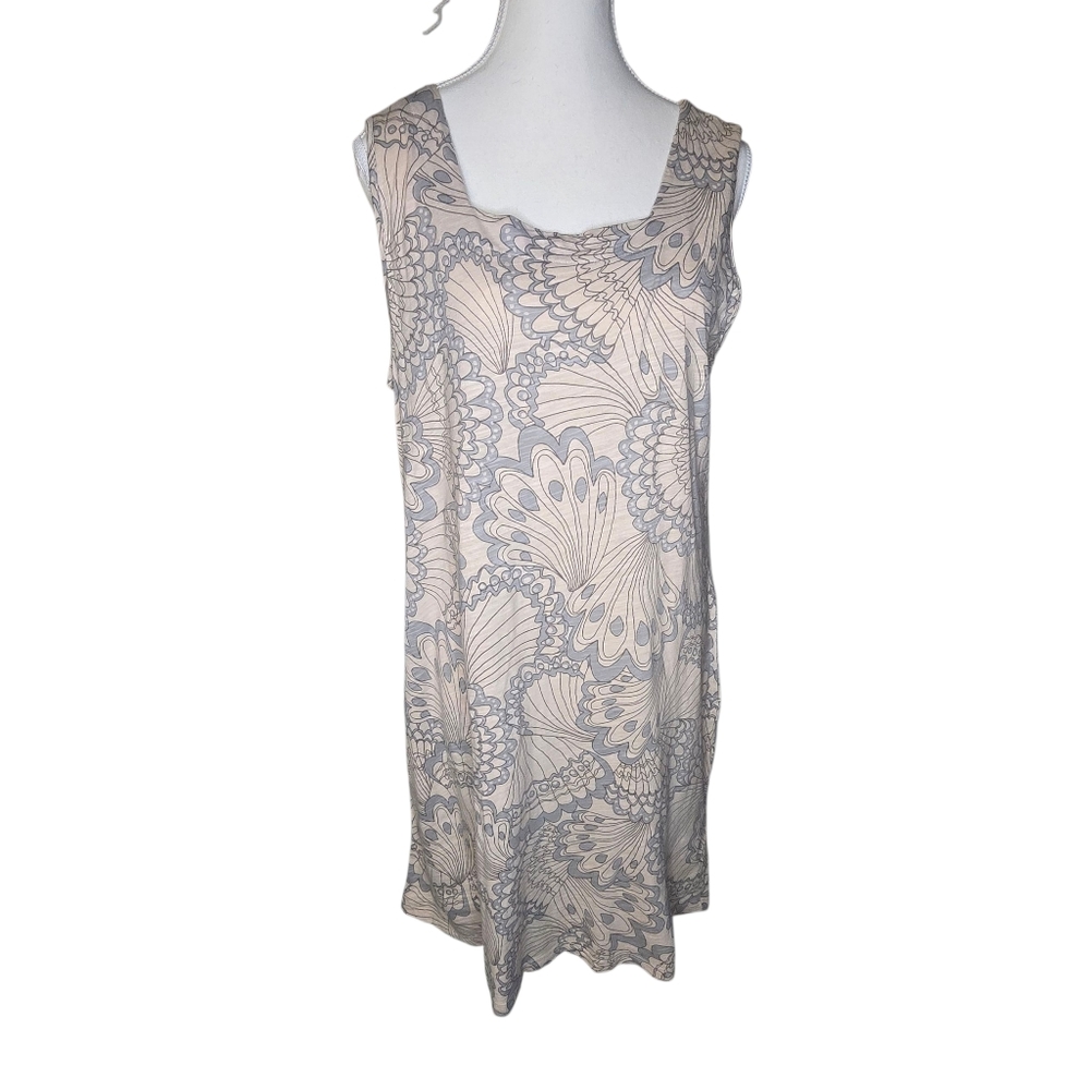 Sun Moda California Boho Key Hole Knee Length Sea Shell Print Dress W/ Pockets